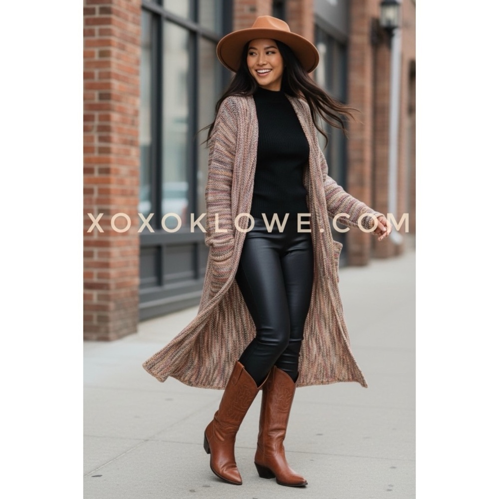 POL Rust Marled Cardigan | Cozy Long Knit Sweater